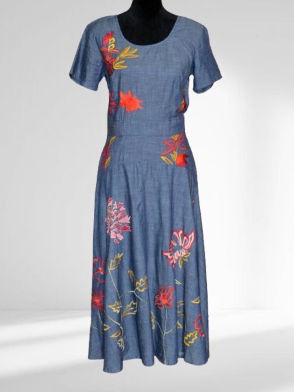 Flowers & Sparrow Embroidered Chambray Midi Dress Eshakti CUSTOM 6 - Picture 7 of 7